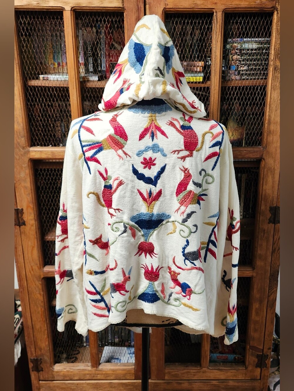 Biya Johnny Was Embroidered Hooded Drape Cardigan Sweater Jacket Sz XL - Picture 6 of 9